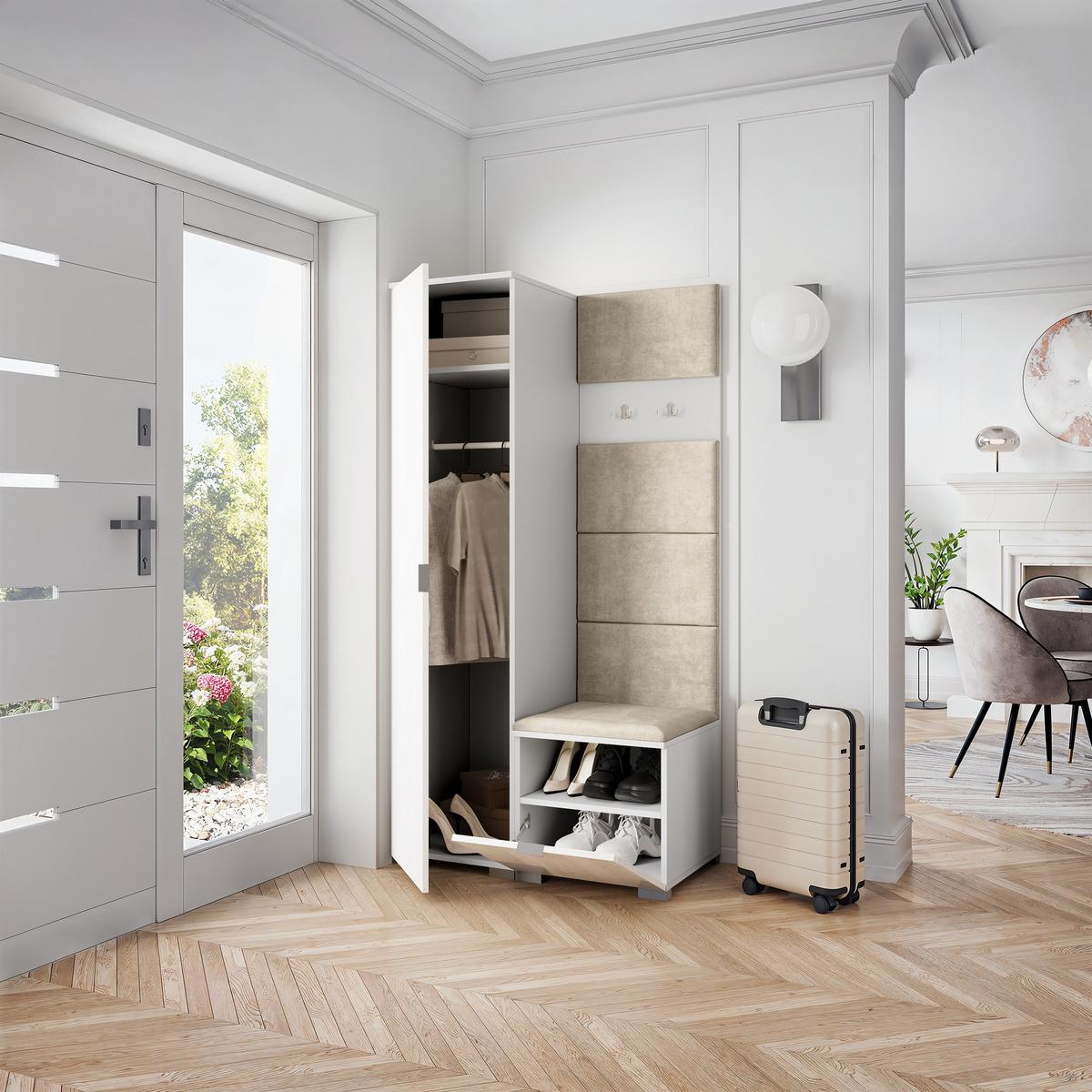 GARDEROBENSCHRANK LORI 95/181/51 cm Modern Weiß - Beige/Weiß, Holzwerkstoff (95/181/51cm) - MASSENO