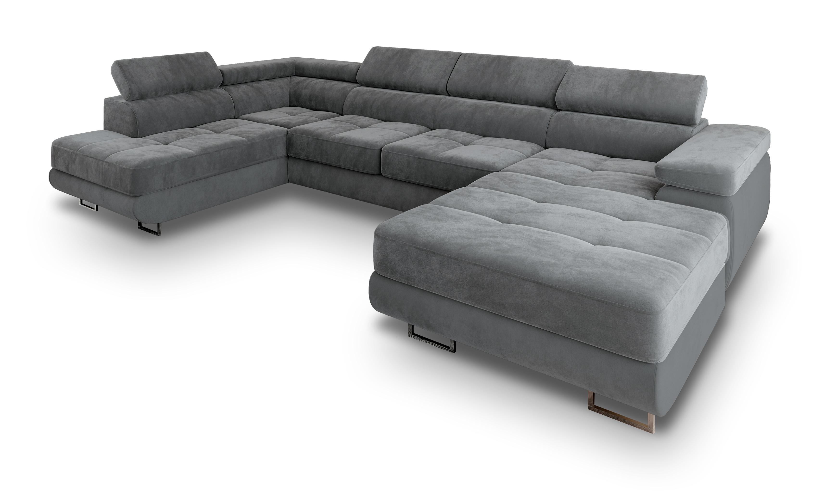WOHNLANDSCHAFT CASONE L-S Grau Velours-Stoff mit Schlaffunktion - Silberfarben/Grau, Holz/Textil (345/90/202cm) - MASSENO