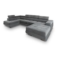 WOHNLANDSCHAFT CASONE L-S Grau Velours-Stoff mit Schlaffunktion - Silberfarben/Grau, Holz/Textil (345/90/202cm) - MASSENO