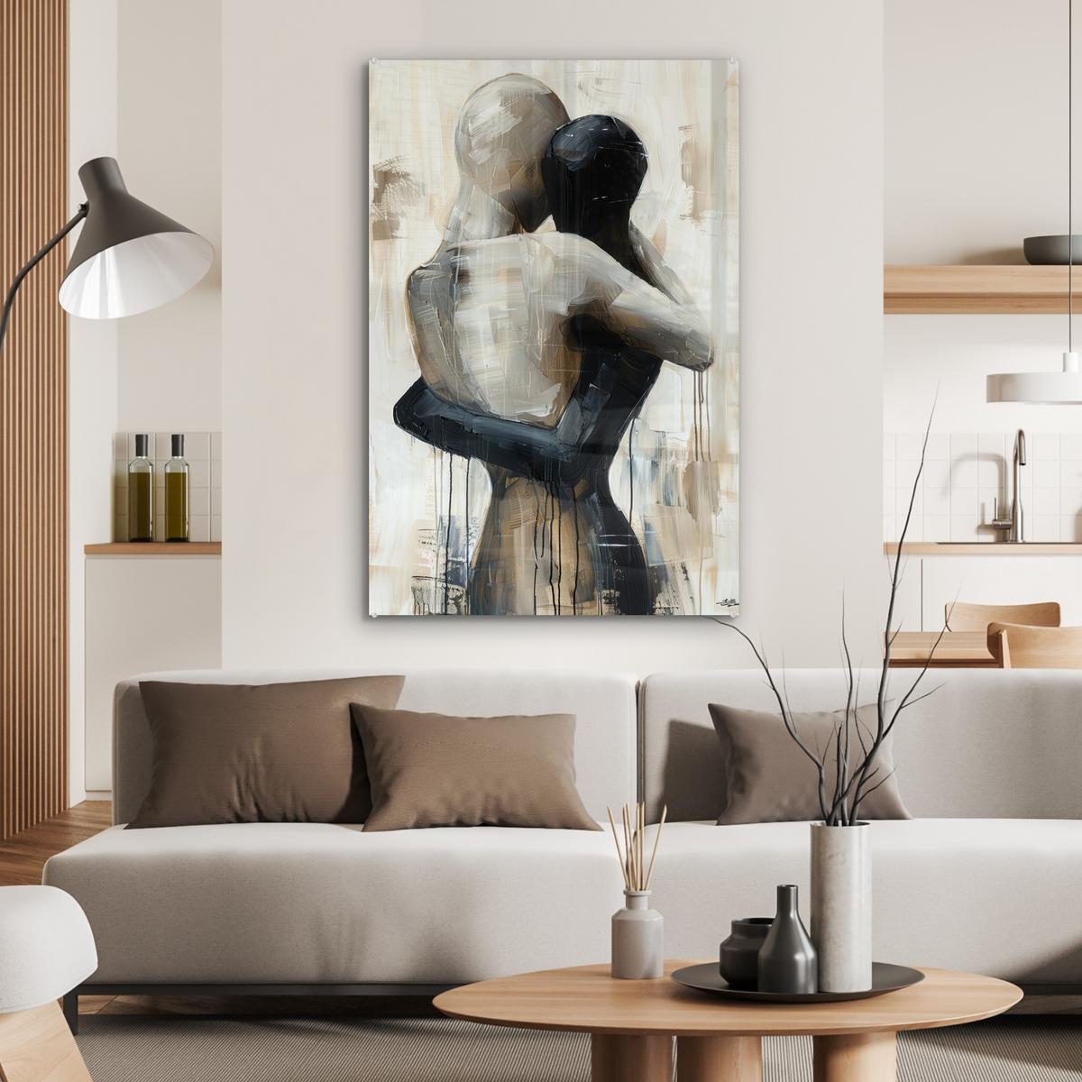 ACRYLGLASBILD Abstrakt - Liebe - Schwarz und weiß - Modern 80x120 cm - Schwarz, Glas (80/120cm) - MuchoWow