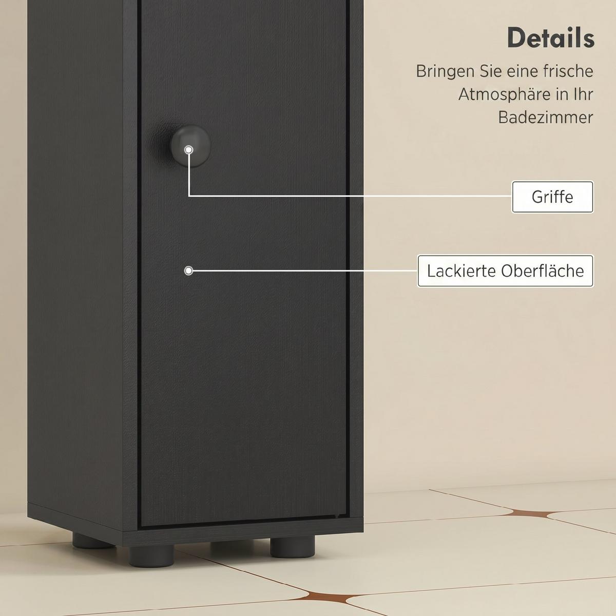 BADEZIMMERSCHRANK Spanplatte Schwarz - Schwarz/Grün, Karton/Holzwerkstoff (20/180/20cm) - Kleankin