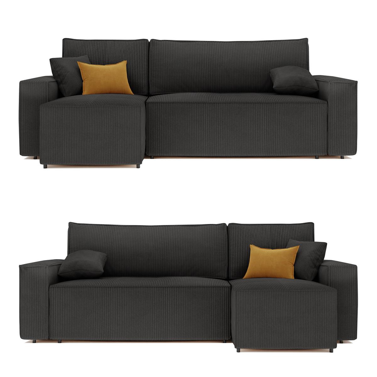 ECKSOFA Paris mit Schlaffunktion Cord - Schwarz, Textil (244/155cm) - Idohome
