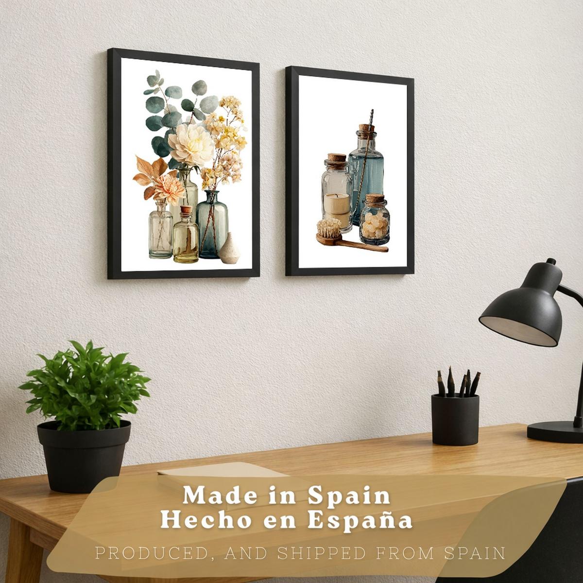POSTER 2er-Set dekorative Badezimmer-Poster, minimalistische Wandbilder für Waschbecken, moderne Dekoration mit Blumen und Flaschen Rahmenlos A4 - Klar, Papier (29.7/21/3cm) - Nacnic