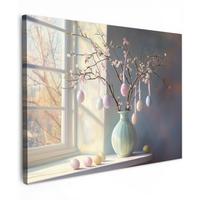 LEINWANDBILD Stillleben - Vase - Osterzweig Wandbild 40x30 cm - Hellblau, Textil (40/30cm) - MuchoWow