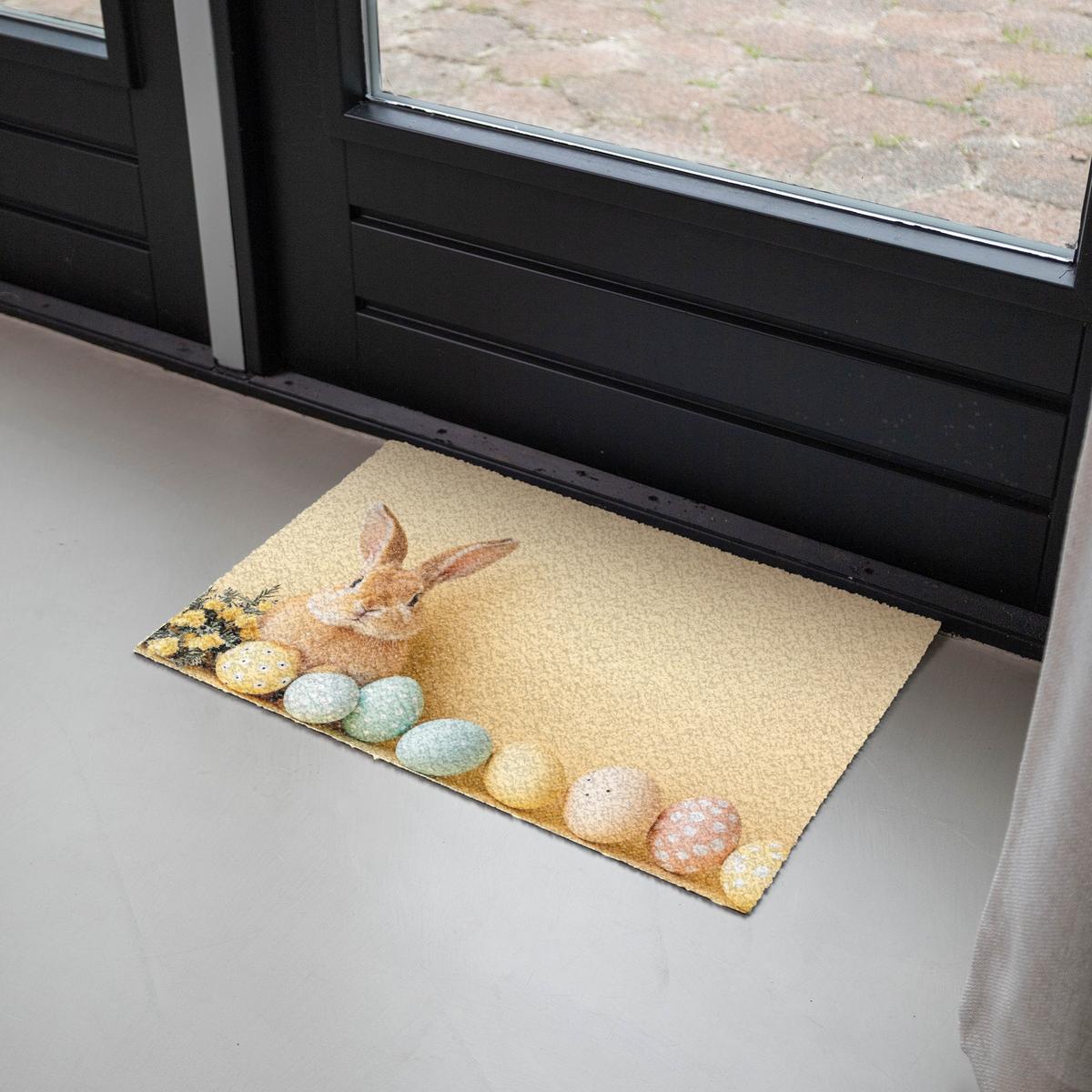 FUSSMATTE Eier - Kaninchen - Pastellfarbtöne Schmutzmatte 60x40 cm - Hellgelb, Kunststoff (40/60cm) - MuchoWow