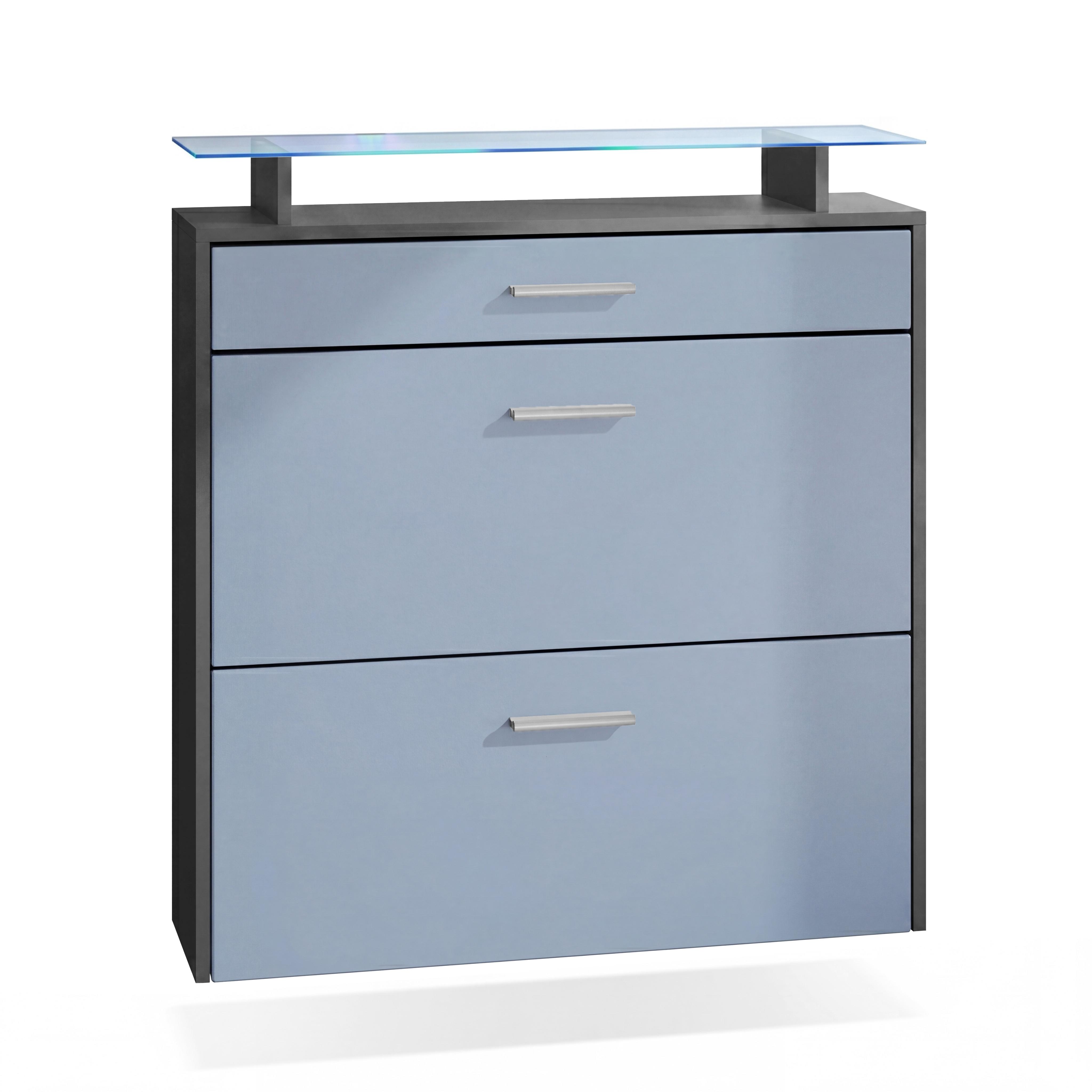 SCHUHSCHRANK Malea Fronten in Denim matt - Pastellblau, Holzwerkstoff (89/96/23cm) - Vladon