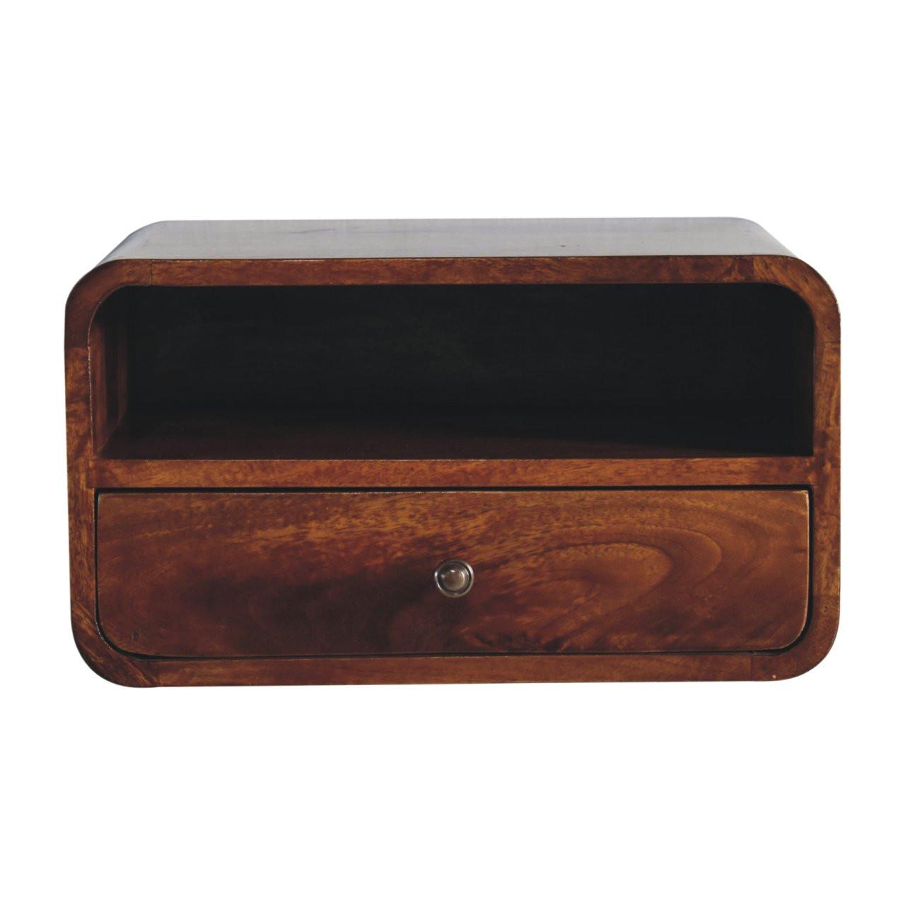 NACHTTISCH Levitate, Wandmontiert, 1 Schublade, 1Offenes Fach , Braun - Kastanienfarben/Messingfarben, Holz/Metall (45/25/32cm) - Artisan Furniture