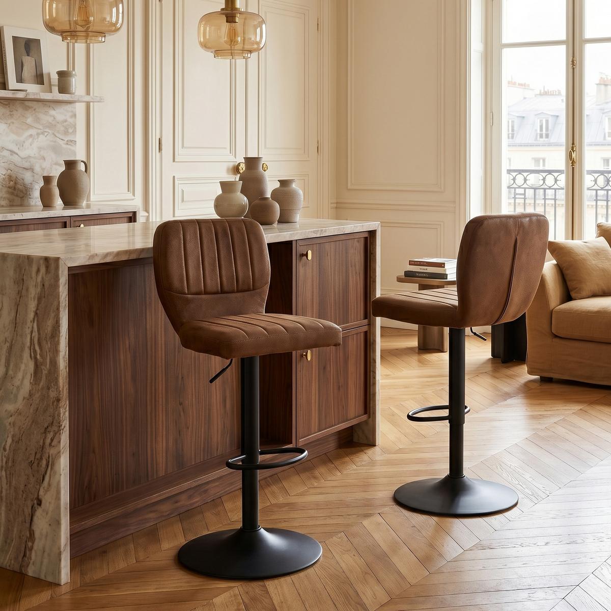 BARHOCKER 2ER-SET aus Vintage-Kunstleder in Braun, höhenverstellbar und 360° drehbar - Braun, Leder (52/62/45cm) - Urban Meuble