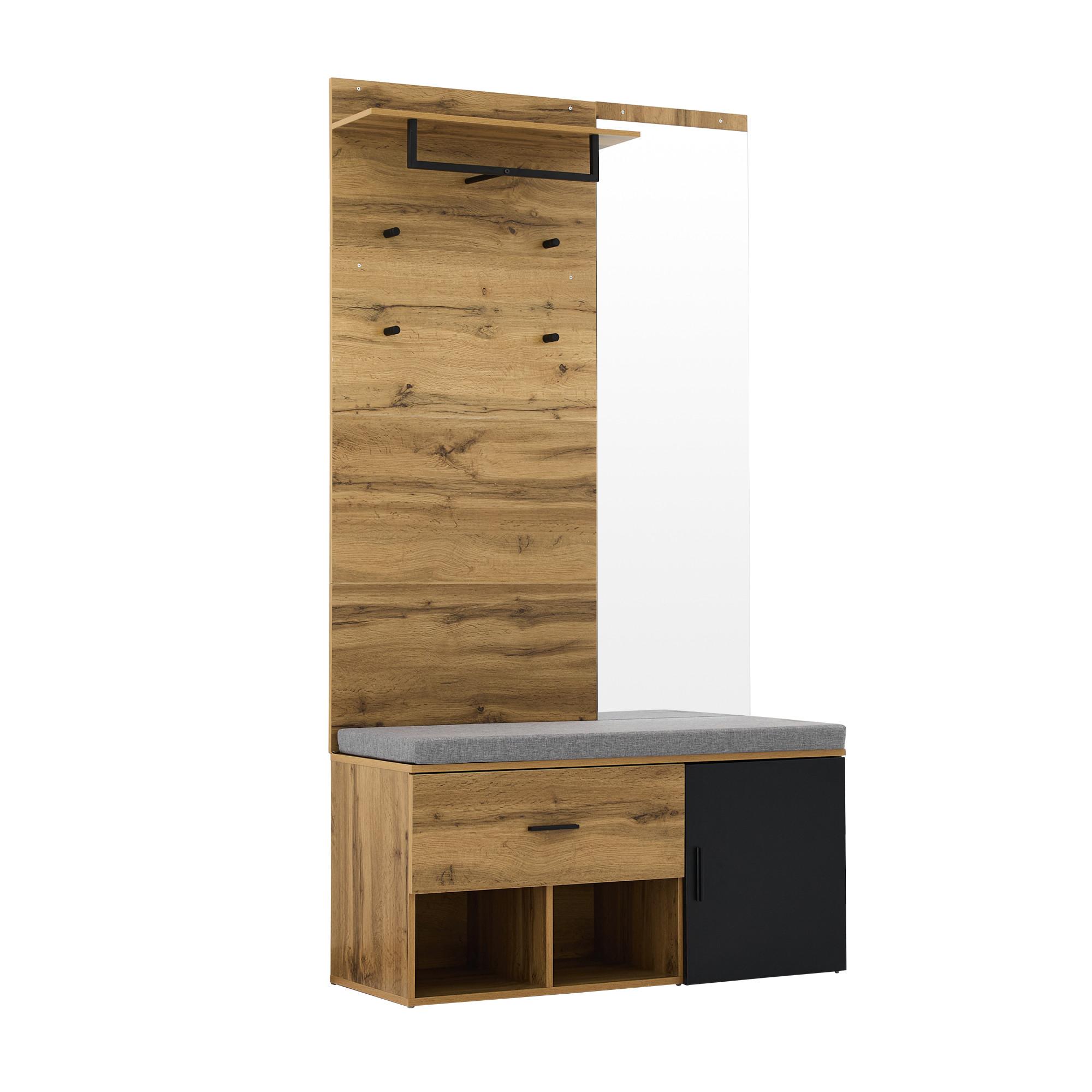 GARDEROBENSET Holzoptik Eiche mit Spiegel & Schuhbank - Eiche San Remo, Holzwerkstoff (104/190/39cm) - Urban Meuble