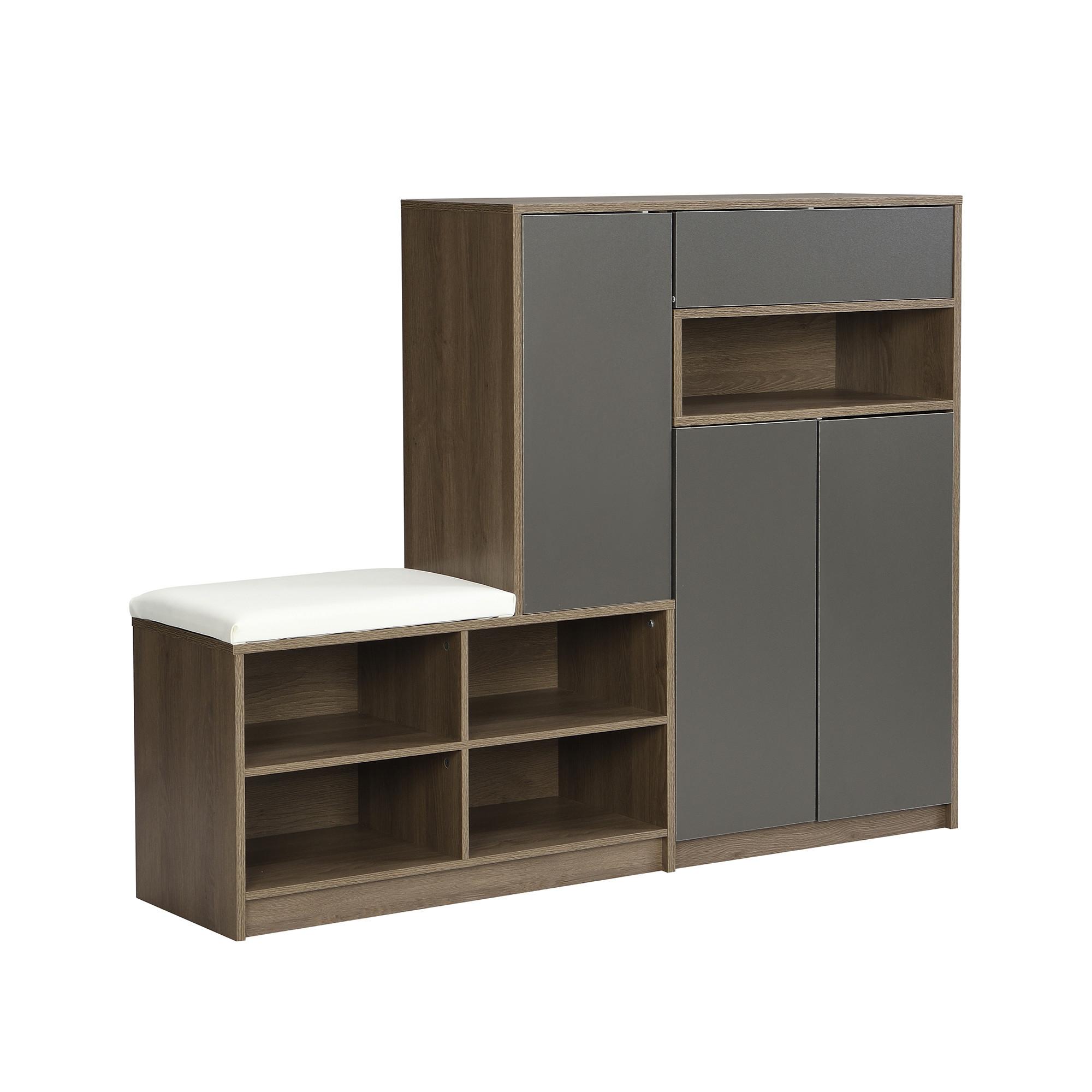 SCHUHSCHRANK in Grau mit Sitzkissen & grifflosen Türen - Grau, Holzwerkstoff (140/110/35cm) - Urban Meuble