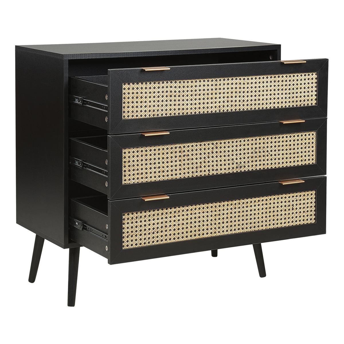 KOMMODE 3 Schubladen Rattan schwarz/beige Opoco - Beige/Schwarz, Holzwerkstoff (80/80/40cm) - Beliani