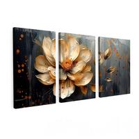 LEINWANDBILD 3er Set Blume - Gold - Abstrakt - Farbe 240x120 cm - Creme, Textil (240/120cm) - MuchoWow