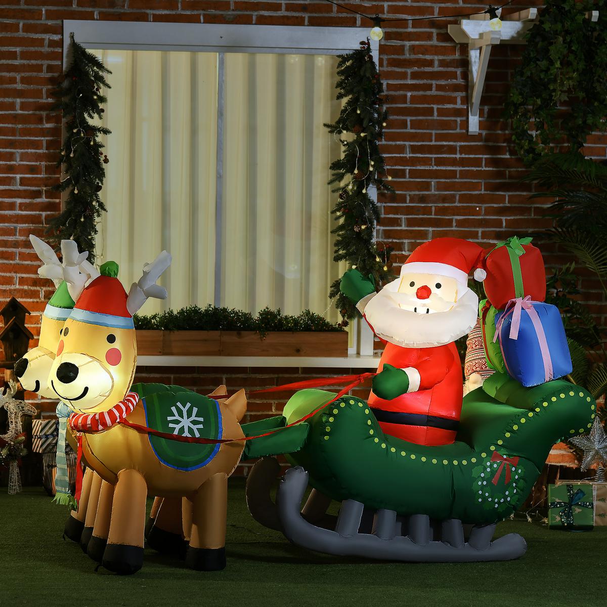 AUFBLASBARER Weihnachtsmann mit Rentieren, LED-Licht, 210cm Weihnachtsdeko - Multicolor, Kunststoff (70/125/210cm) - HOMCOM