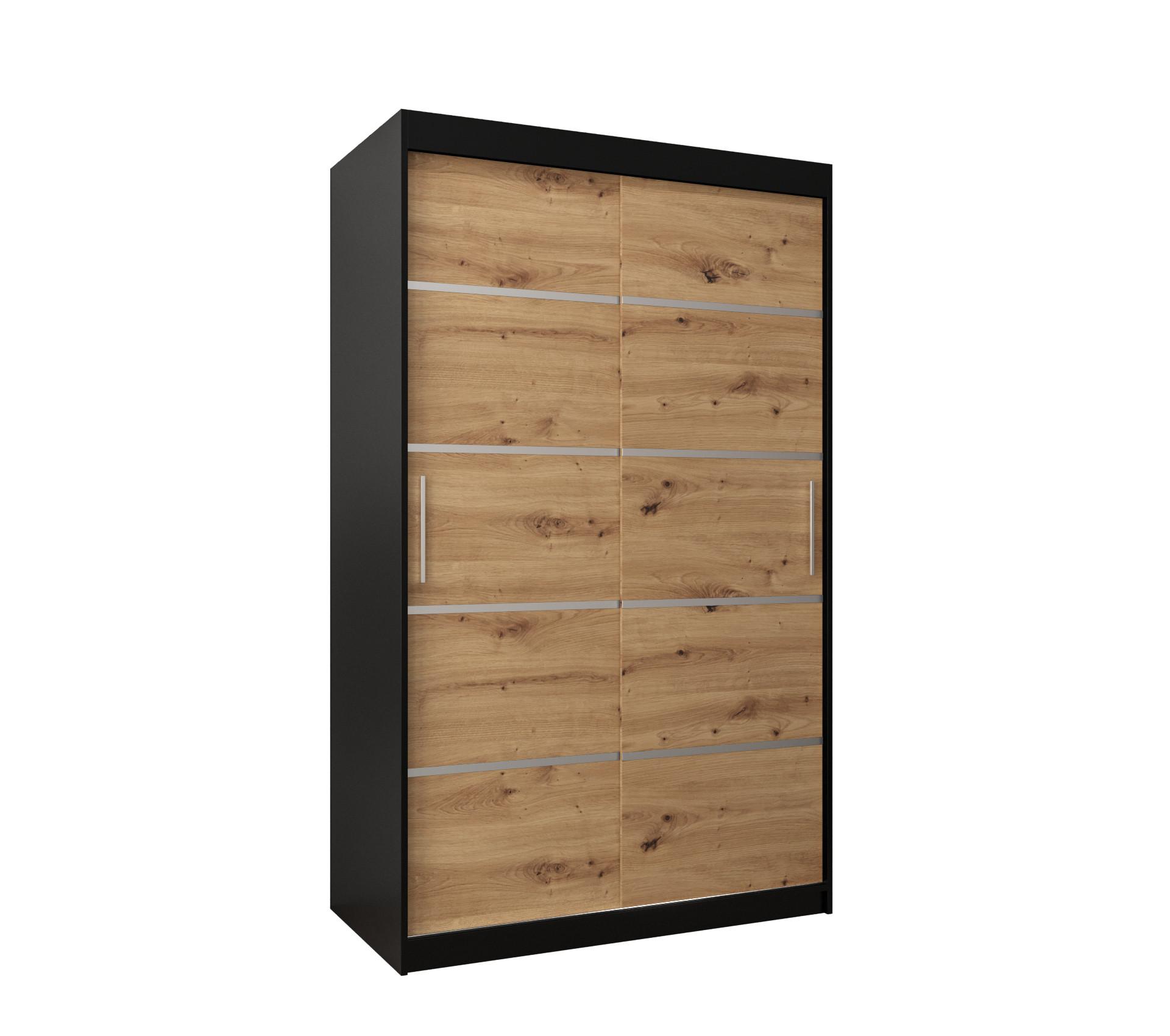 SCHWEBETÜRENSCHRANK 200/120/62 2-türig - Silberfarben/Schwarz, Holz/Kunststoff (120/200/62cm) - MÖBEL KRYSPOL