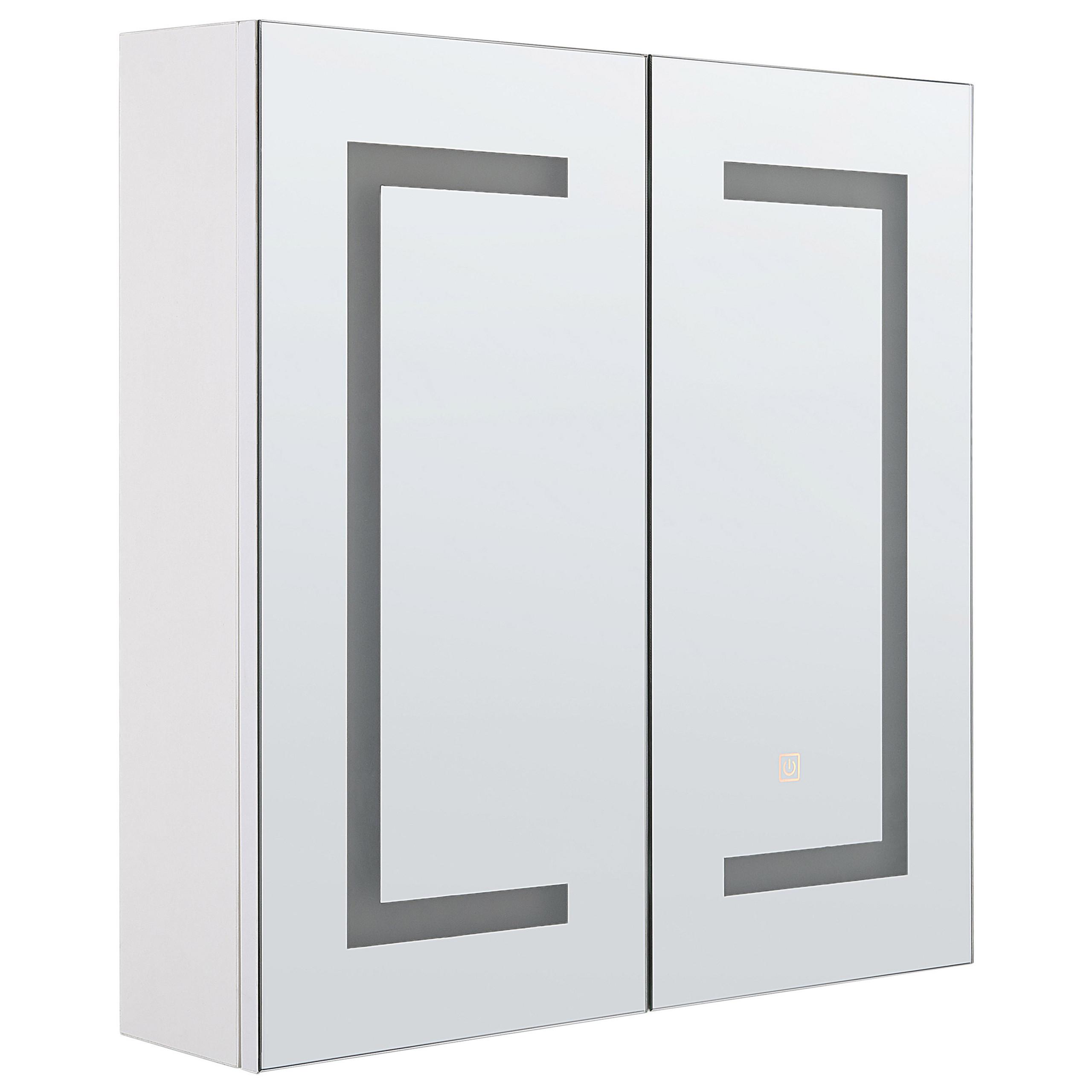 BAD-SPIEGELSCHRANK weiß/silber mit LED-Beleuchtung 60/60 cm Mazarredo - Silberfarben/Weiß, Holz/Holzwerkstoff (60/60/12cm) - Beliani