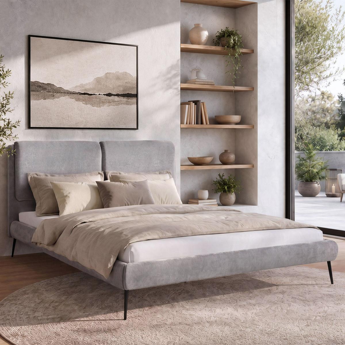 POLSTERBETT Nuit, Doppelbett 160x200 cm mit Schaumstoffmatratze 10 cm, Chenille-Stoff, Grau - Grau, Textil (160/200cm) - Beautysofa