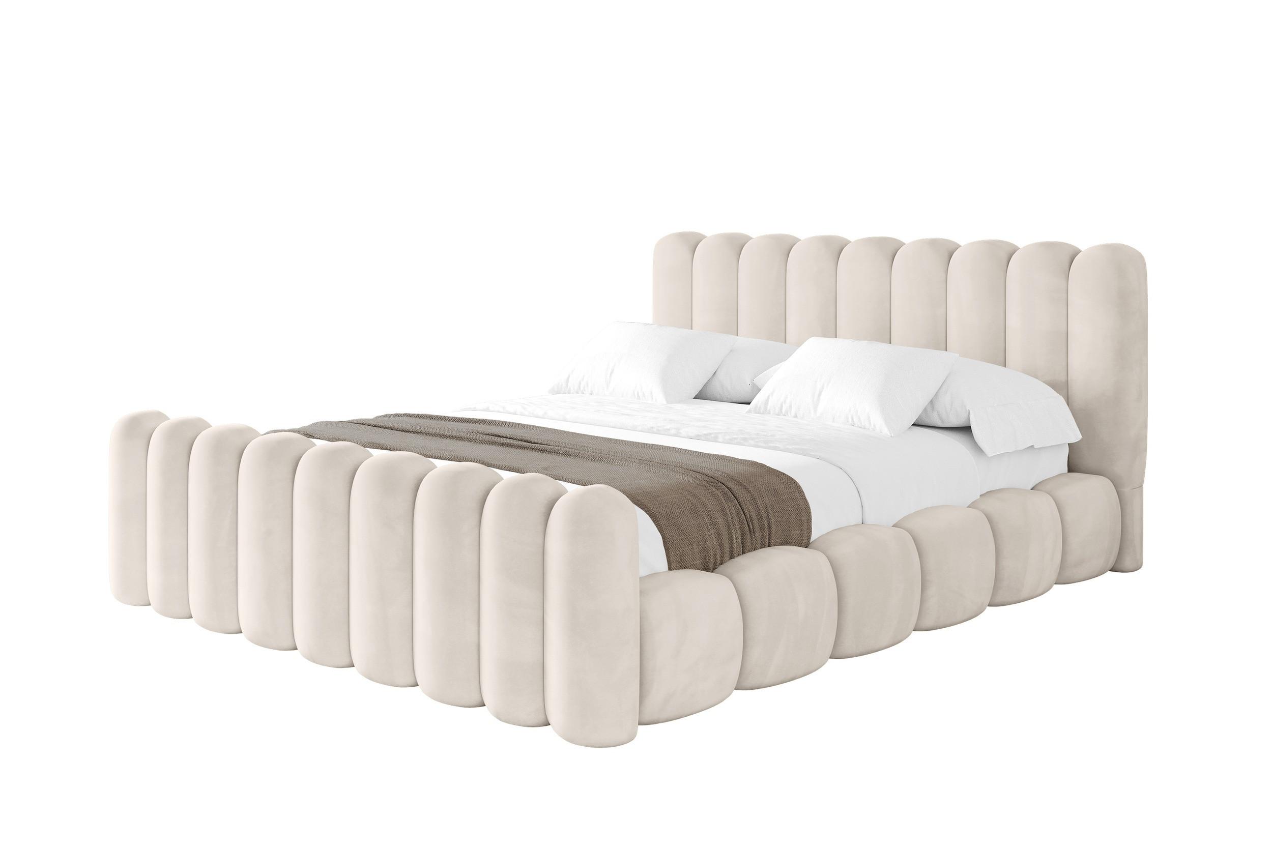 POLSTERBETT mit Bettkasten, Fußteil und Lattenrost, Boxbett ohne Matratze - SENA-Z 160x200 Beige - Beige, Holzwerkstoff/Textil (160/200cm) - ALTDECOR