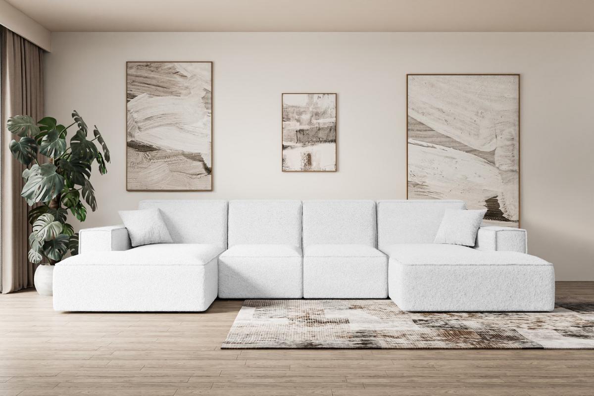 WOHNLANDSCHAFT SIERRA-U - 349x169x80 cm Weiß Bouclé - Schwarz/Weiß, Holzwerkstoff/Kunststoff (349/80/169cm) - ALTDECOR