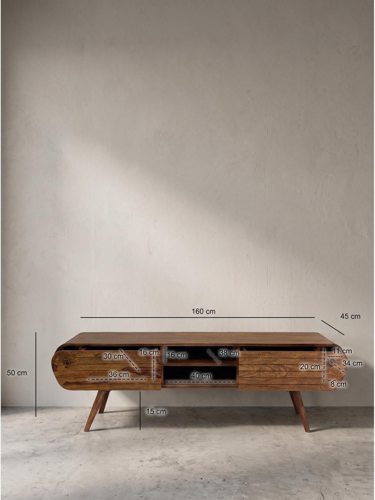 LOWBOARD SCHELDE, Dunkles Massivholz, mit Stauraum, 160 x 45 x 50 cm - Dunkelbraun/Braun, Holz (160/50/45cm) - KADIMA DESIGN