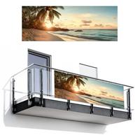 BALKON-SICHTSCHUTZ Strand - Palmen - Meer - Sonnenuntergang Balkon Deko 300x110 cm - Samtahornfarben, Kunststoff (300/110cm) - MuchoWow