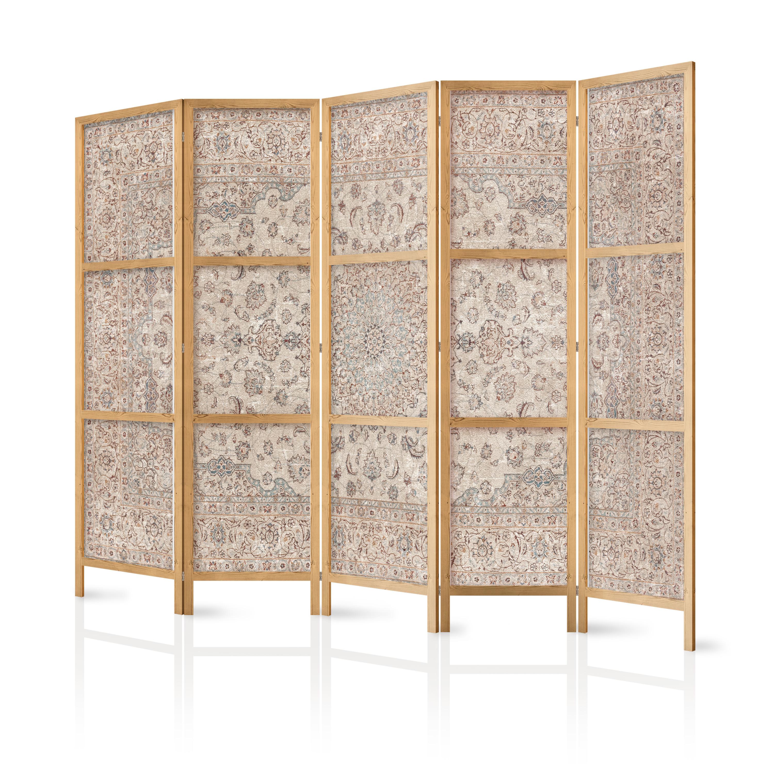 PARAVENT Japanischer 5-tlg 225x172 cm Retro Mandala - Beige, Holz/Textil (225/172/3cm) - Muralo