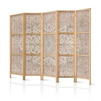 PARAVENT Japanischer 5-tlg 225x172 cm Retro Mandala - Beige, Holz/Textil (225/172/3cm) - Muralo