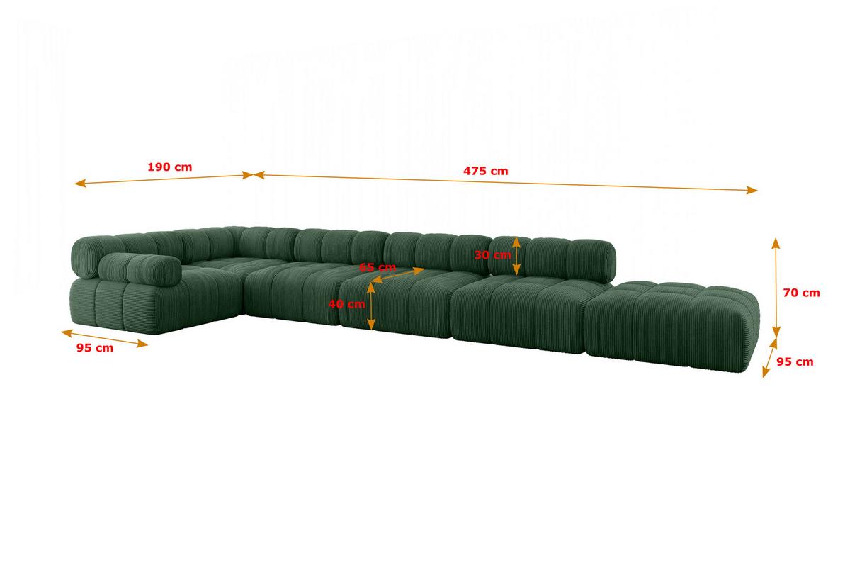 ECKSOFA modulares Sofa Felto-L3 - 475x190x70 cm Grün Cord - Grün, Holzwerkstoff/Textil (475/190cm) - ALTDECOR