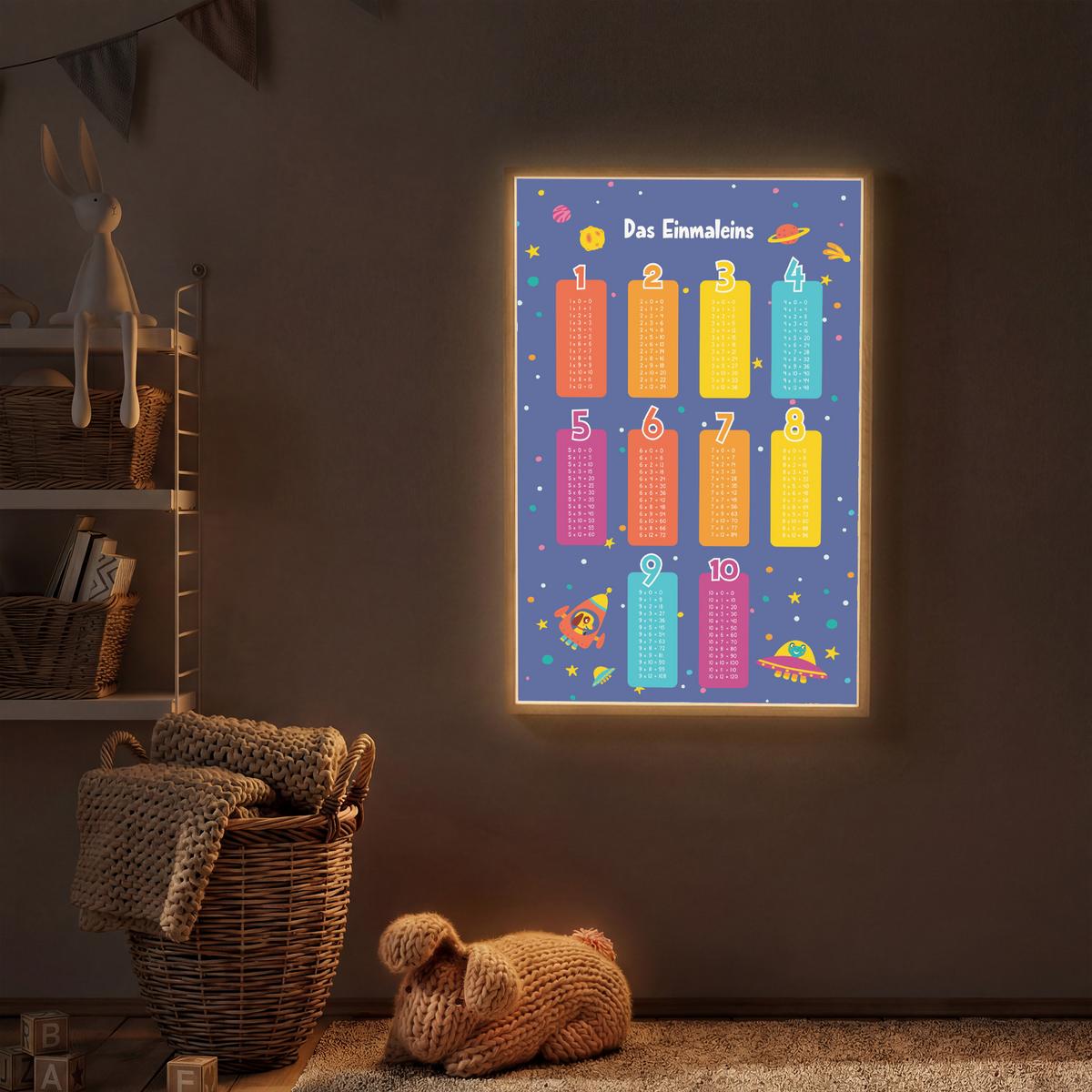 NACHTTISCHLAMPE MIT AKKU Pädagogisch - Rechnen lernen - Raum - Einmaleins 60x90 cm - Dunkelblau, Holzwerkstoff (8/60/90cm) - OnlyWow