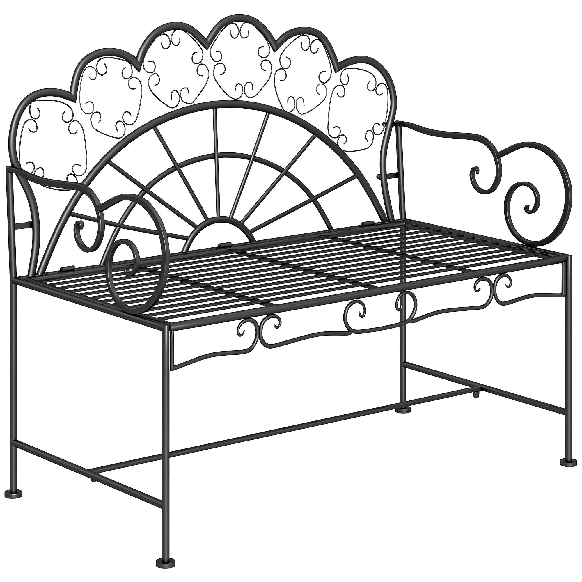 GARTENBANK, 107cm x 55,5cm x 90,5cm, Metall, Schwarz - Schwarz, Metall (55.5/92/107cm) - Outsunny