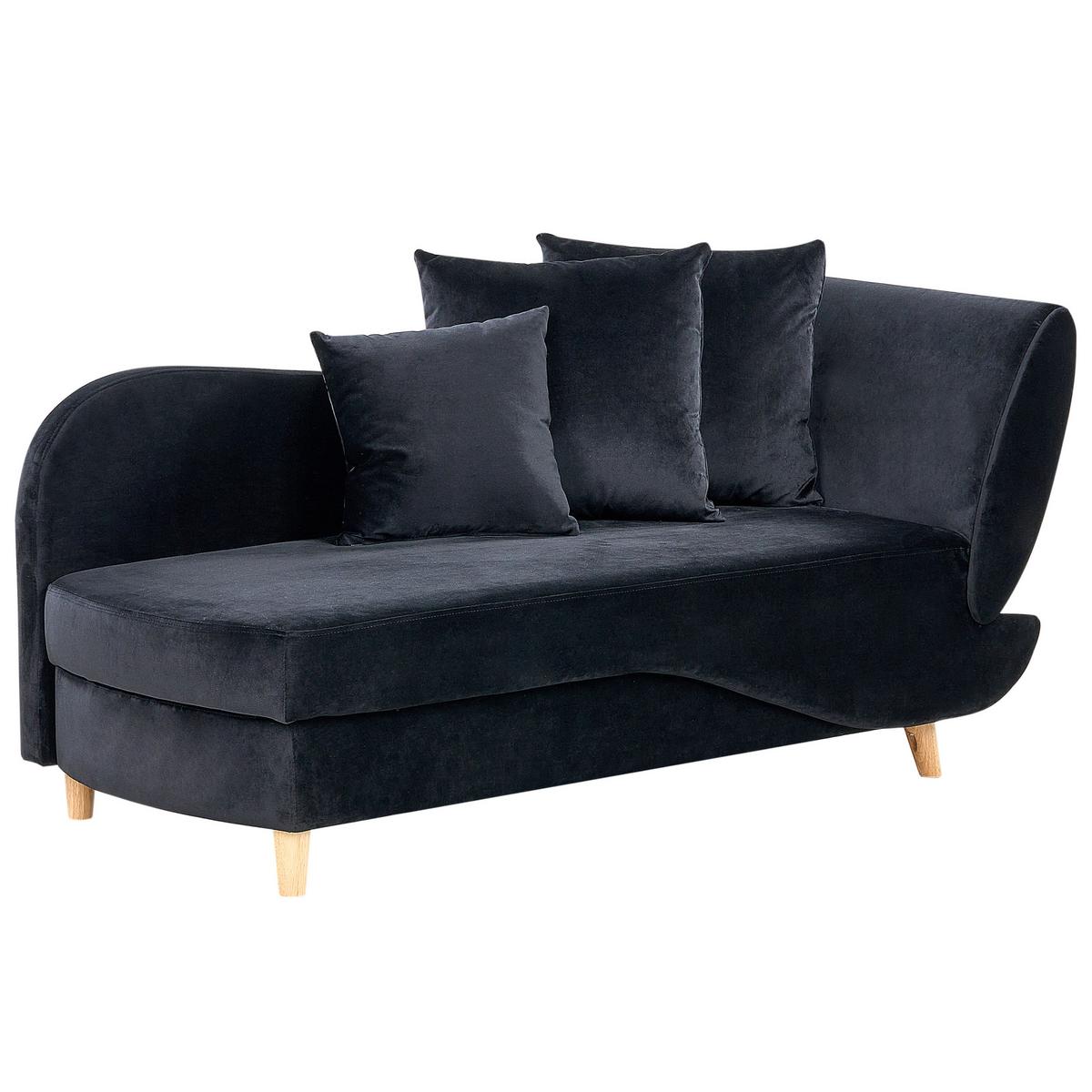 CHAISELONGUE-RECHTSSEITIGE mit Stauraum Samtstoff Schwarz Meri - Schwarz/Braun, Textil (155/76/69cm) - Beliani