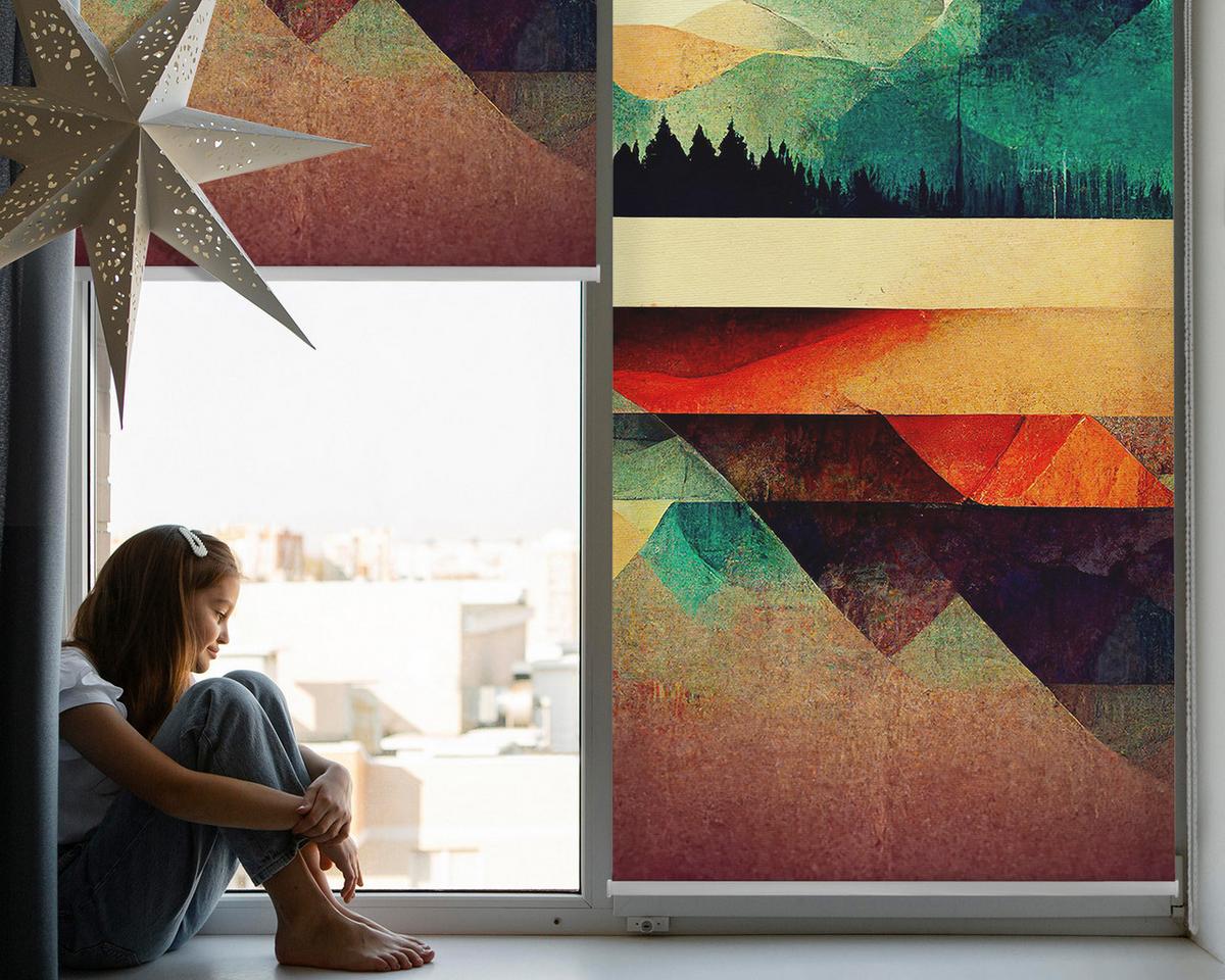 INNENROLLO - Fensterrollo - Rollo - 140x140 cm - Abstrakte Berge - Blau, Kunststoff (140/140/0.5cm) - TULUP