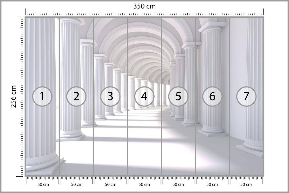 FOTOTAPETE für Wohnzimmer Räumlich Tunnel Historische Säulen 350x256 - Weiß/Grau, Papier (350/256cm) - Muralo