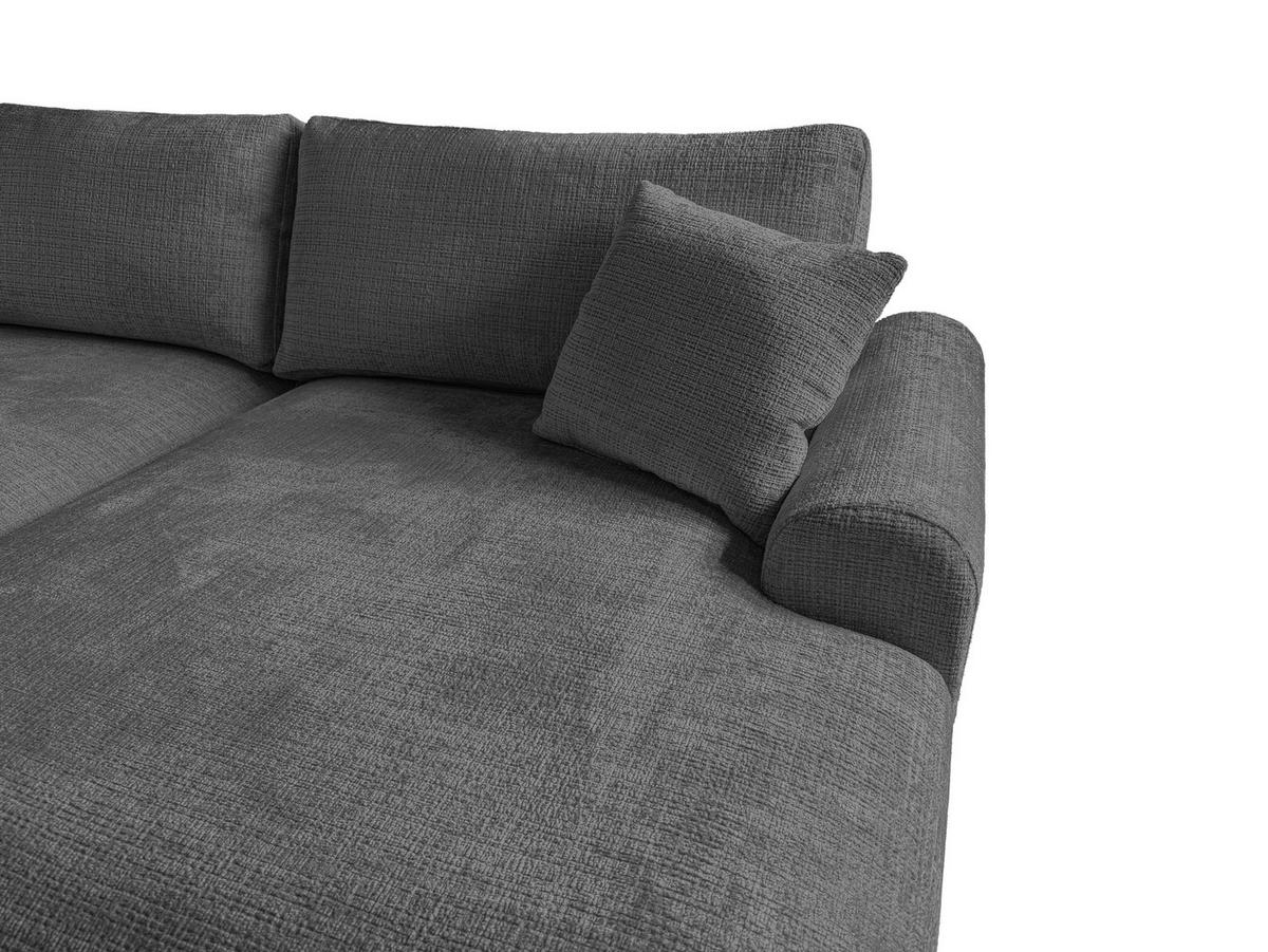 ECKSOFA Melvano mit Schlaffunktion und Bettkasten im Japandi-Stil aus weichem Grau Chenille-Stoff - Schwarz/Grau, Holz/Kunststoff (240/145cm) - S-Style
