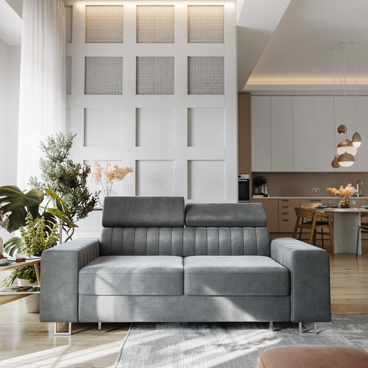 BETTSOFA SOLAN Grau Velours-Stoff mit Schlaffunktion - Grau, Holz/Textil (194/88/90cm) - MASSENO