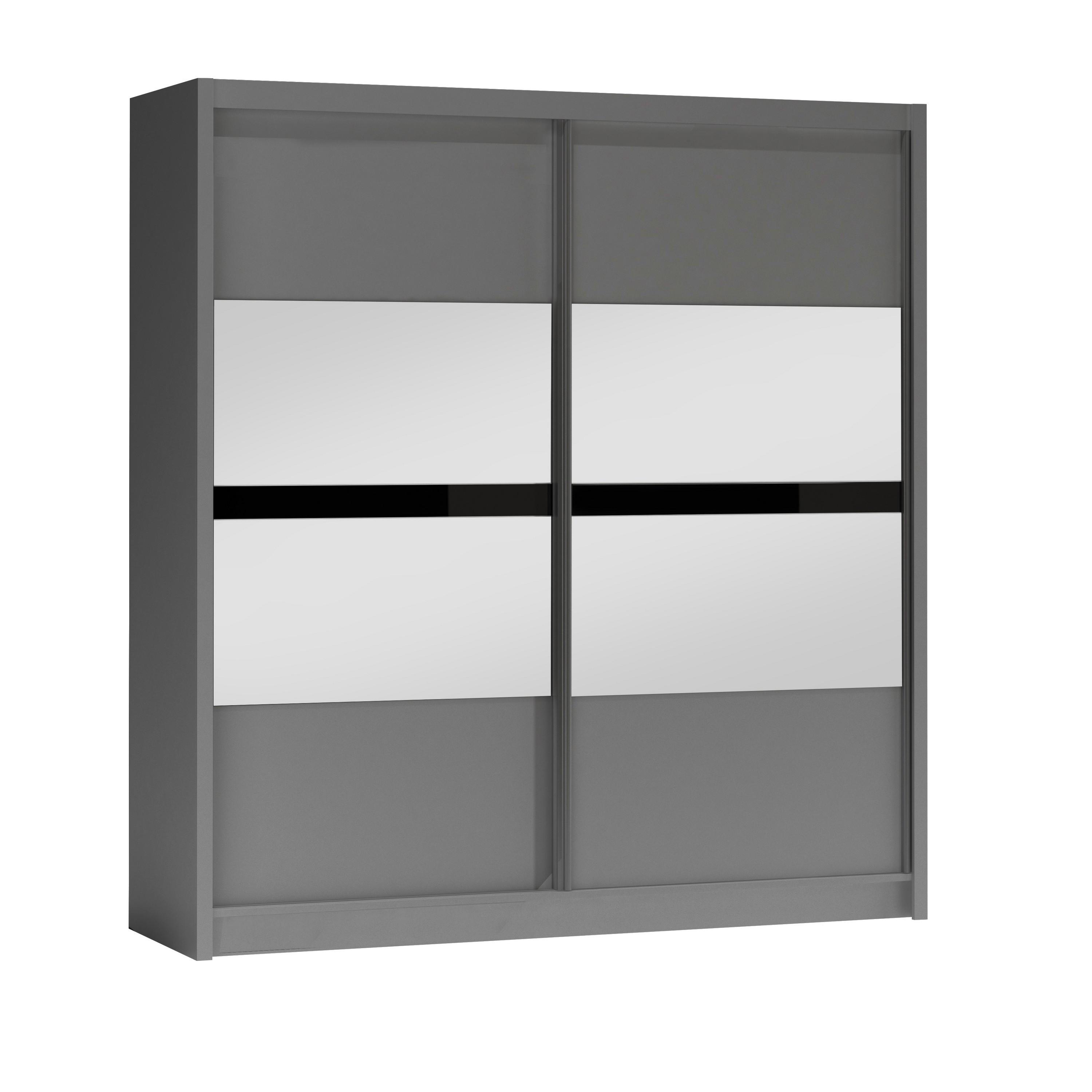 SCHWEBETÜRENSCHRANK RAKAN 203/215/61 cm 2-türig mit Spiegel Graphitfarben - Schwarz/Graphitfarben, Holzwerkstoff (203/215/61cm) - MASSENO