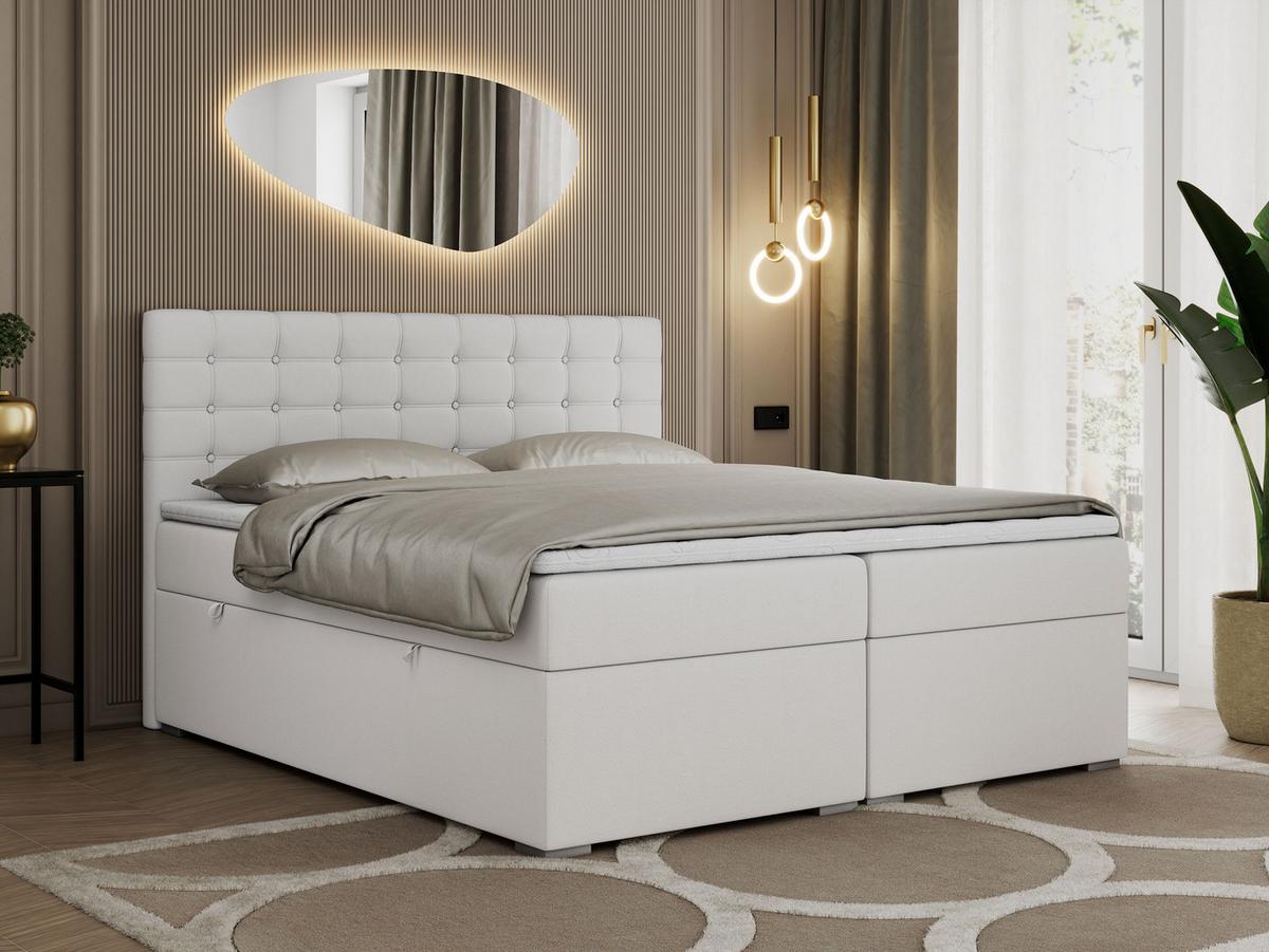 BOXBETT SUSAN 200/200 Weiß Kunstleder - H4 - Weiß, Holz/Textil (200/200cm) - MKS
