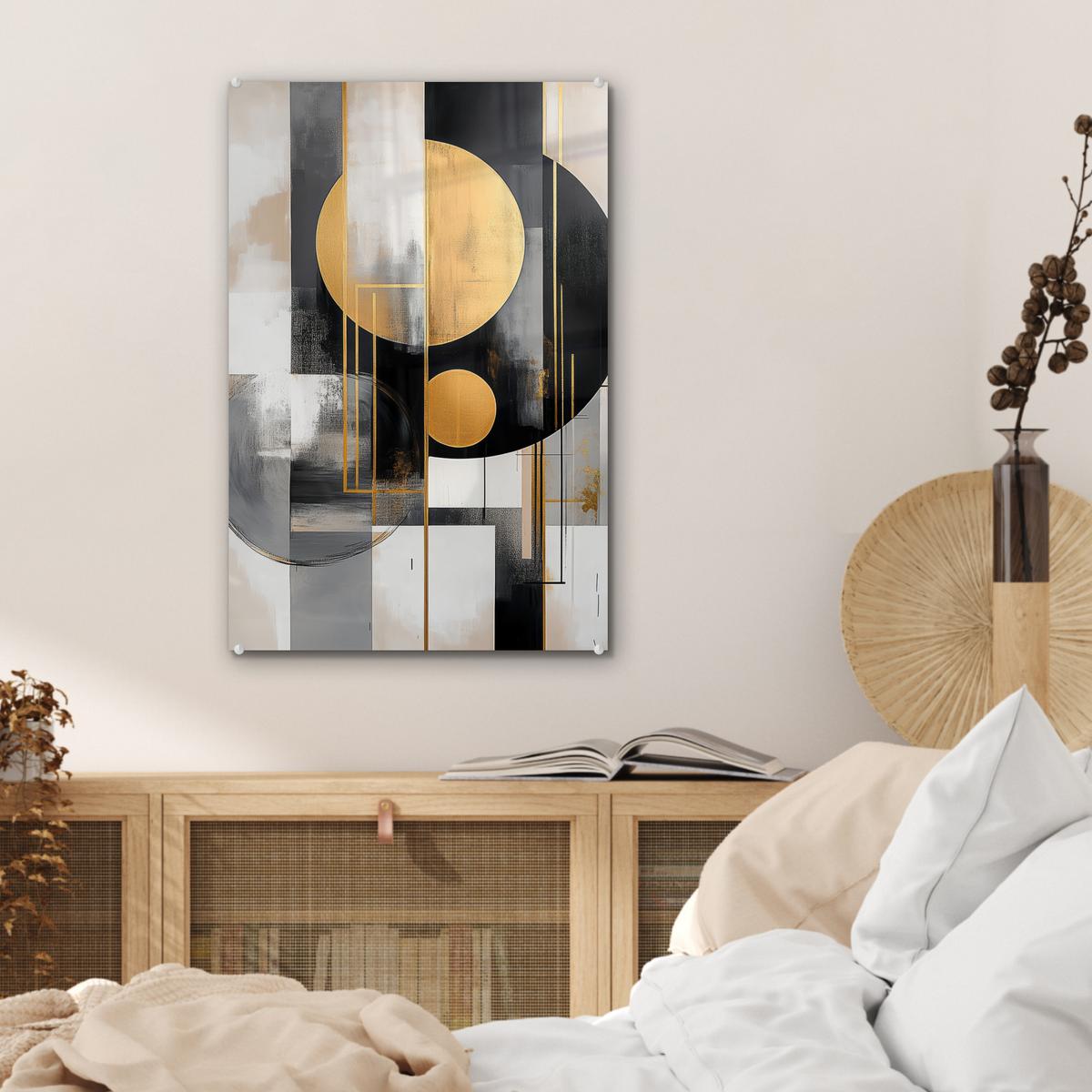 ACRYLGLASBILD Abstrakt - Gold - Silber - Formen - Ästhetisch - Modern Wanddeko Wohnzimmer 40x60 cm - Goldfarben, Glas (40/60cm) - MuchoWow