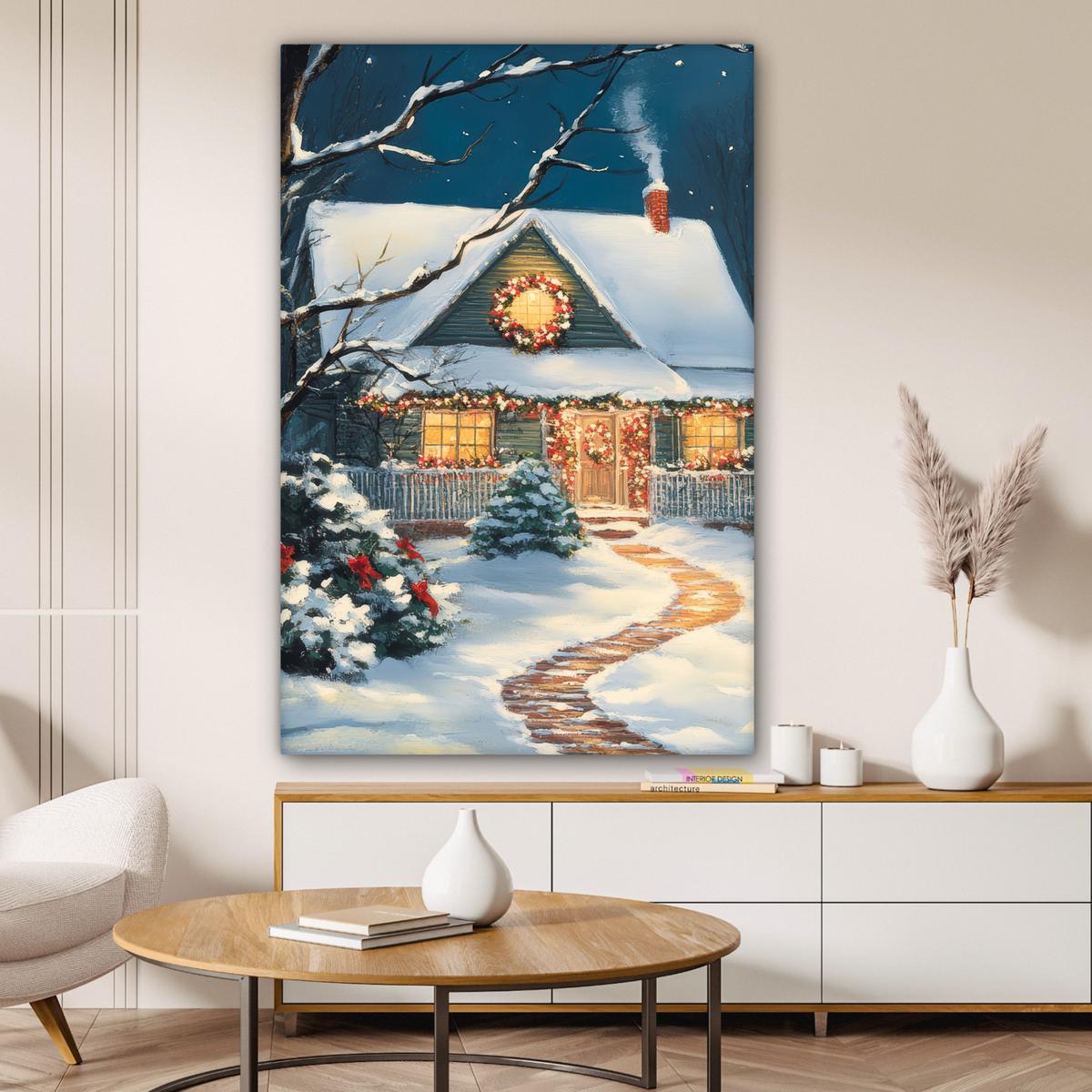 LEINWANDBILD Weihnachten - Weihnachtsbaum - Winter - Zuhause - Schnee Deko Groß 90x140 cm - Smaragdgrün, Textil (90/140cm) - MuchoWow