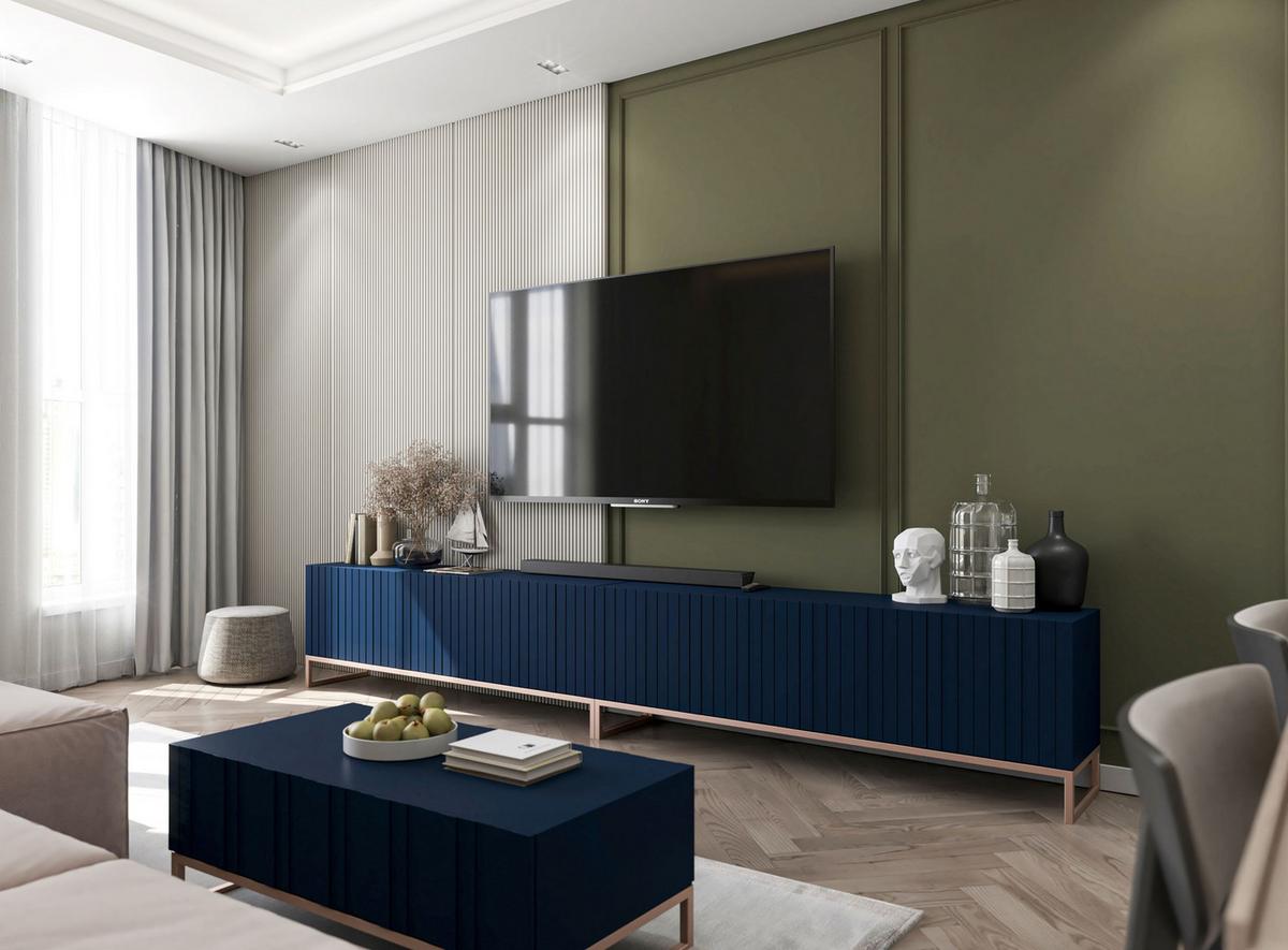 TV-SCHRANK Elpis Marineblau Matt mit Metallrahmen 150 cm - Blau/Kupferfarben, Holzwerkstoff/Metall (150/51.5/36.5cm) - Meble Lindner