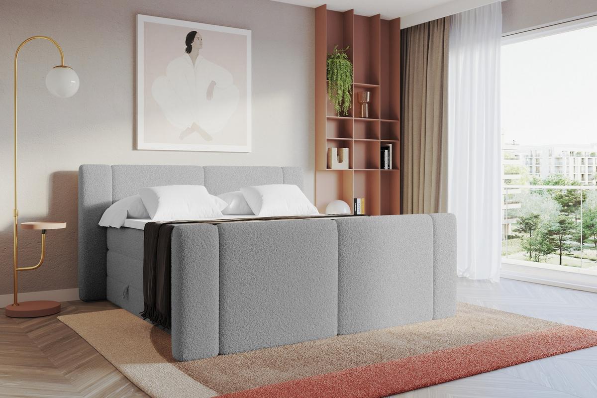BOXSPRINGBETT mit Matratze H3/H4 - EVON KING Zanozek - 180x200 cm Hellgrau - Hellgrau, Holzwerkstoff (180/200cm) - ALTDECOR