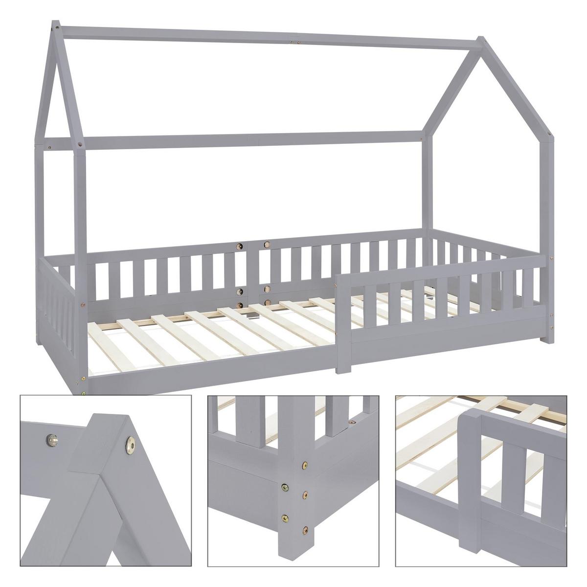 KINDERBETT mit Dach 90x200 cm Hellgrau - Hellgrau, Holz (90/200cm) - ML-DESIGN