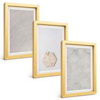 BILDER SET 3er Set - 20x30 cm Goldrahmen - Leichte Boho-Sandtexturen - Goldfarben, Kunststoff (20/30cm) - TULUP