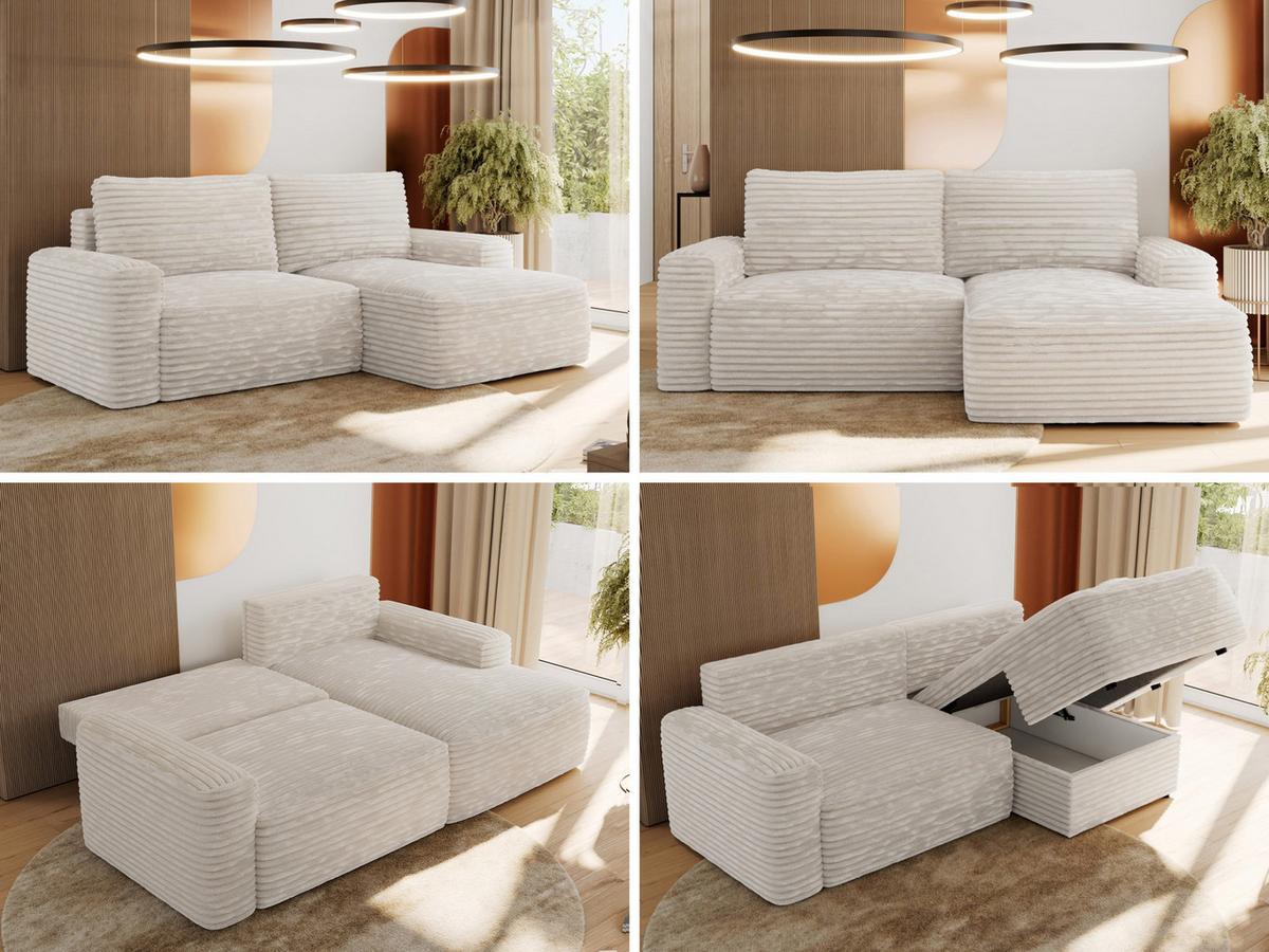 ECKSOFA BELLUNO L Creme Cord - Rechts - Creme/Schwarz, Textil (233/144cm) - MKS