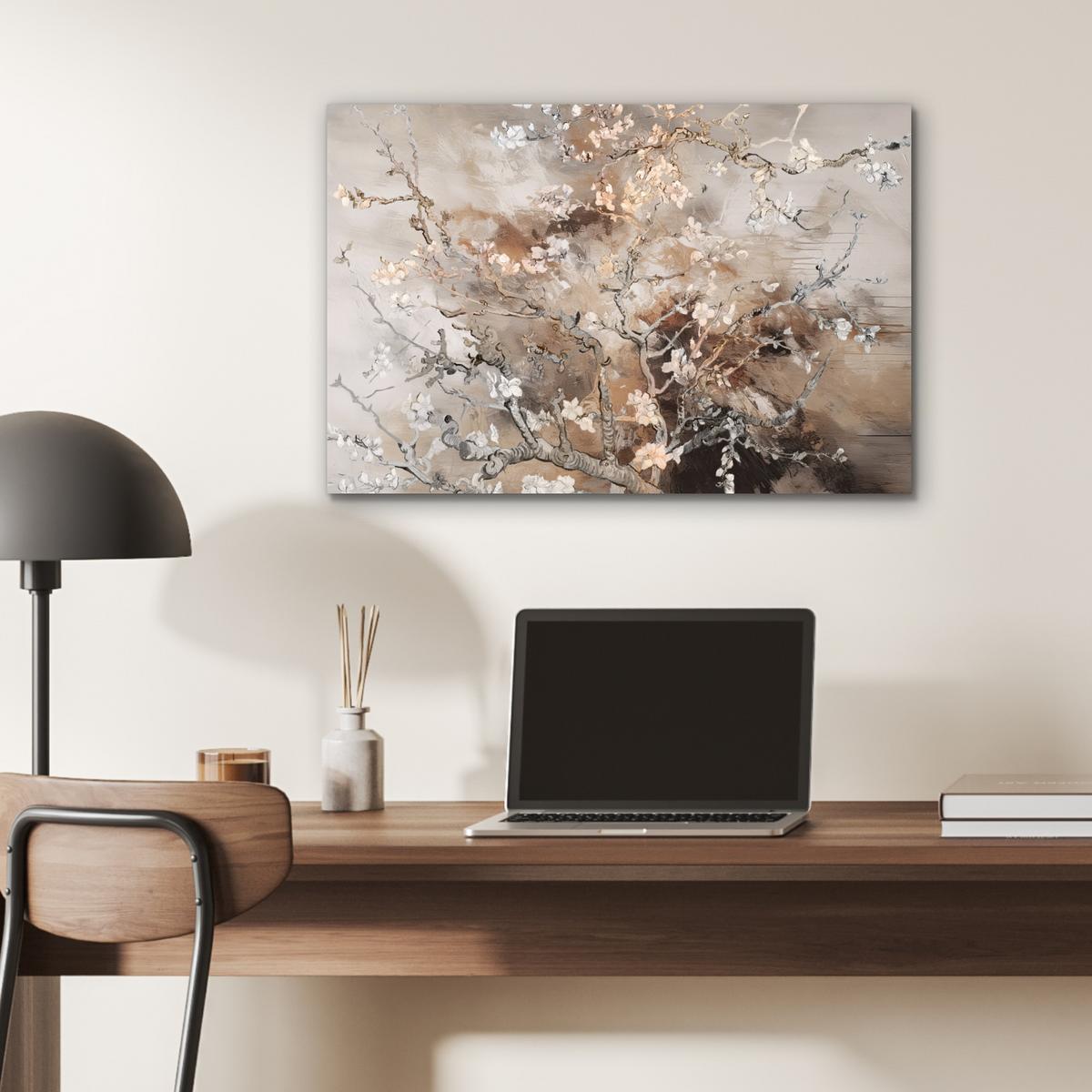 METALLBILD Mandelblüte - Kunst - Van Gogh - Beige - Abstrakt Wandbild 60x40 cm - Braun, Metall (60/40cm) - MuchoWow