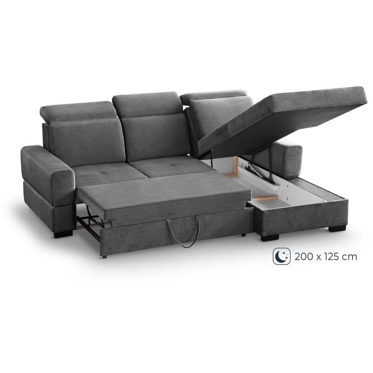 ECKSCHLAFSOFA Alex Mini hellgrau rechts - Hellgrau/Schwarz, Textil (245/185cm) - Beautysofa