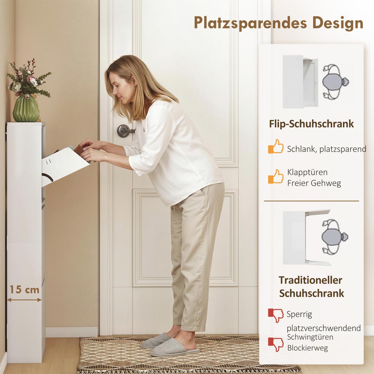 SCHUHSCHRANK aus Metall 55/15/106 cm Weiß - Weiß, Metall (15/105.5/55cm) - HOMCOM