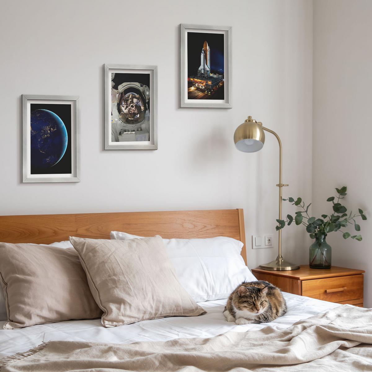 BILDER SET 3er Set - 20x30 cm Silberner Rahmen - Weltraum Erde Astronaut Rakete - Silberfarben, Kunststoff (20/30cm) - TULUP