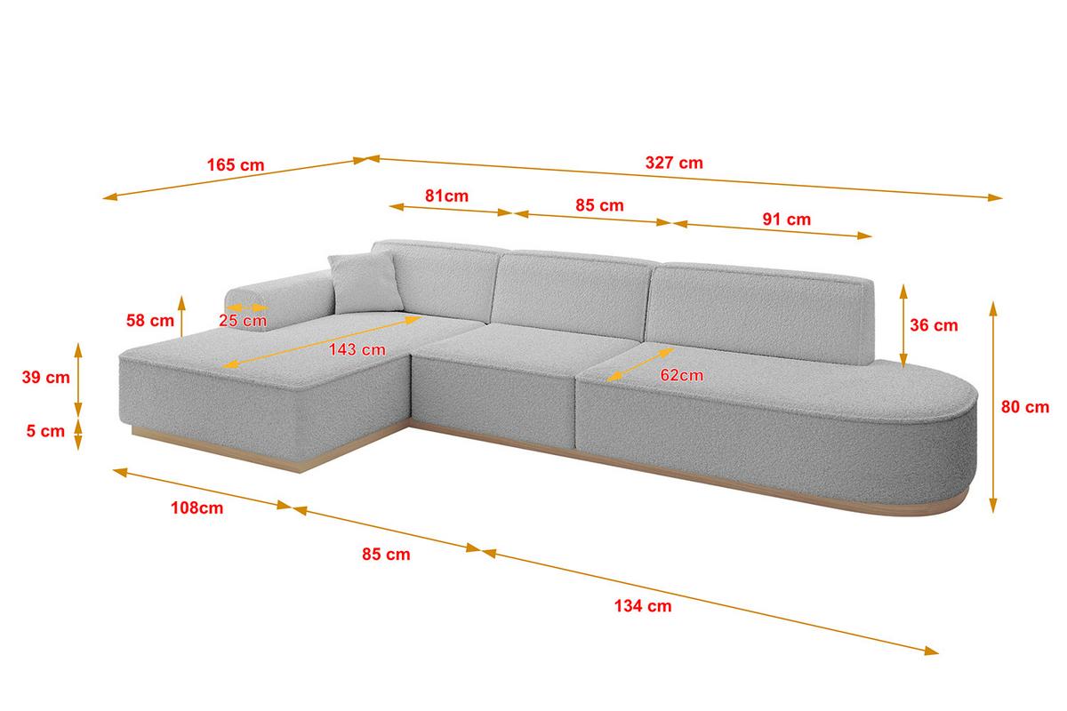 ECKSOFA Ottomane Links IREA-L2 - 327x165x80 cm Hellgrau - Hellgrau, Holzwerkstoff/Textil (327/165cm) - ALTDECOR