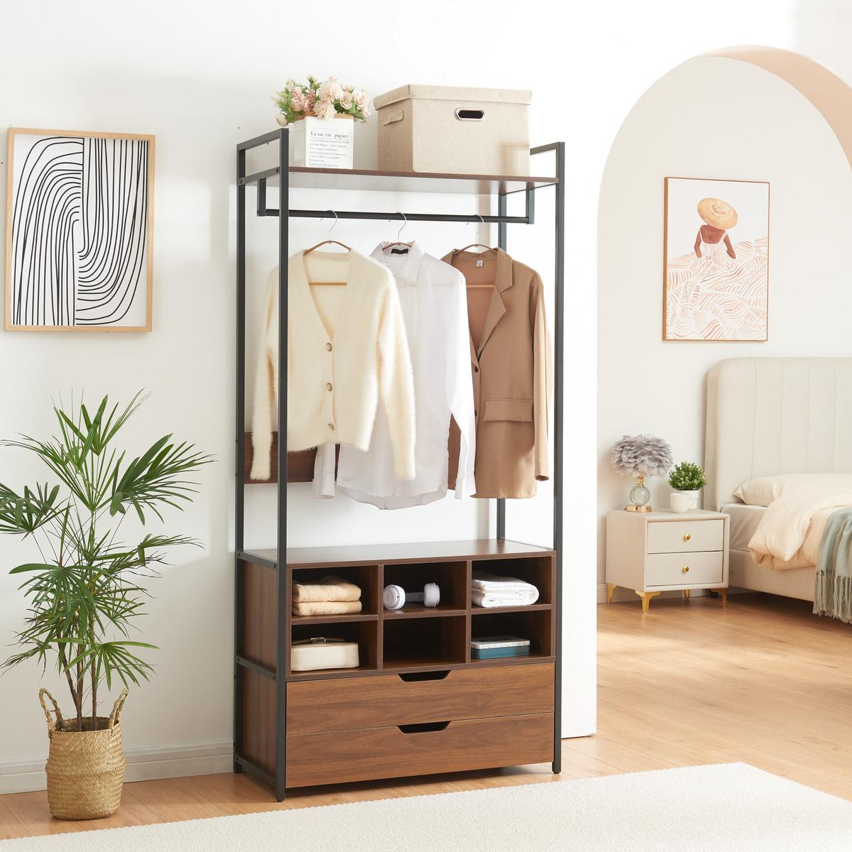 GARDEROBENSTÄNDER Larem - Walnussfarben/Schwarz, Holzwerkstoff/Metall (84/180/40cm) - [en.casa]