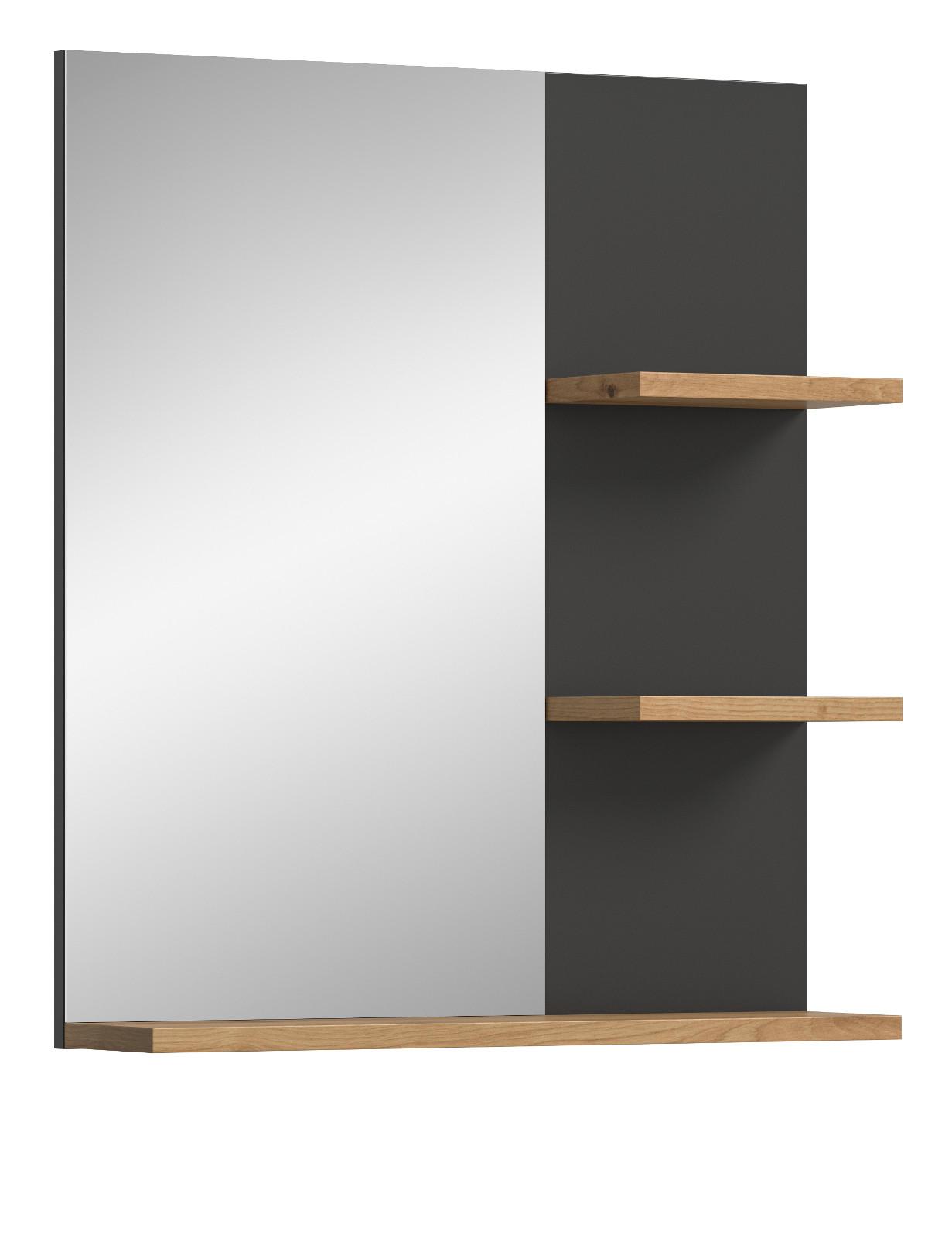 BADSPIEGEL Eiche, grau 63 cm, Wandspiegel mit Ablagen - Eiche Artisan/Grau, Glas/Holzwerkstoff (63/73/16cm) - Inn.Furn
